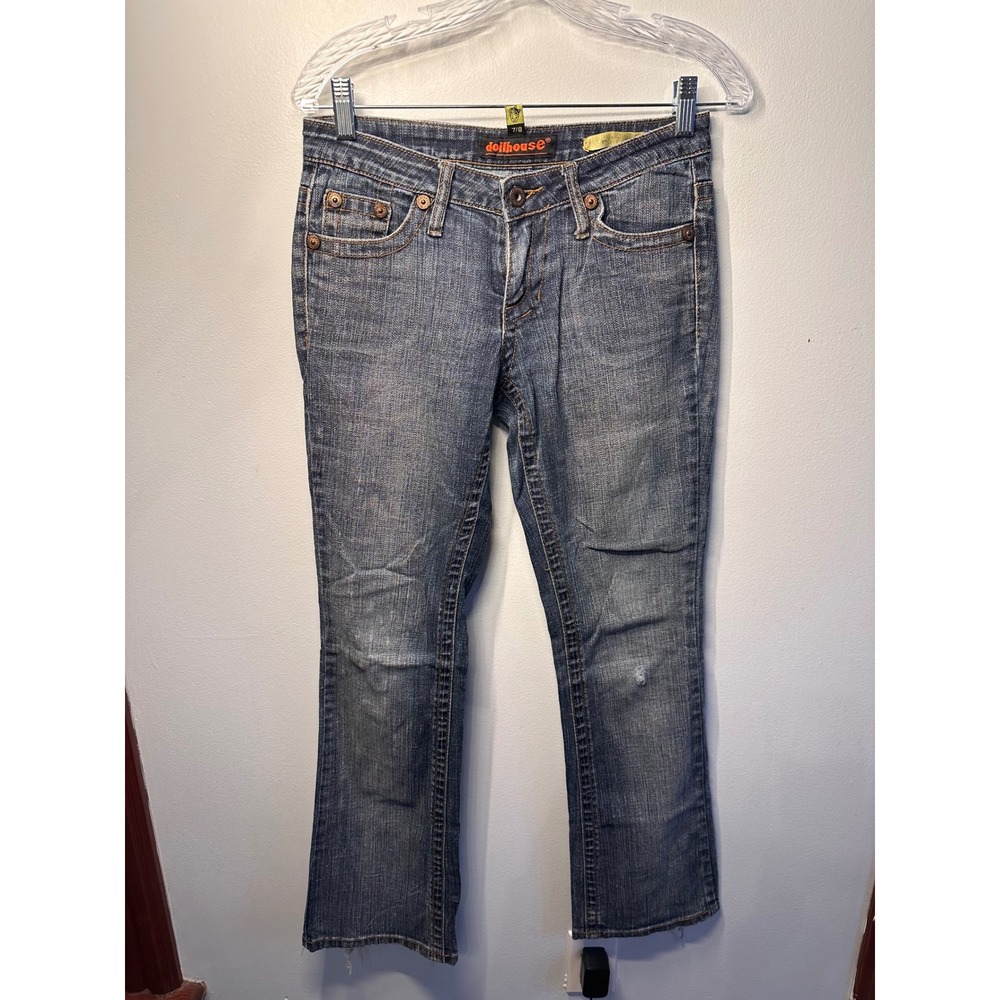 Dollhouse Womens Low Rise Bootcut Jeans Blue Medium Wash Embroidered Size 7/8